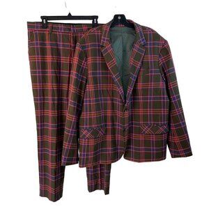 Mr Turk Mens Suit Size 46 Multicolor Plaid Single Breasted Pockets Lined